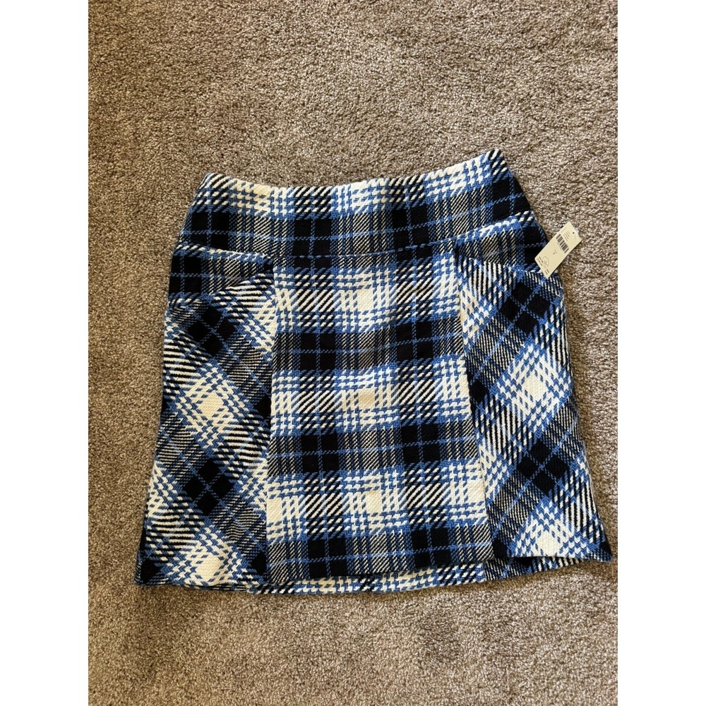 Anthropologie Maeve Bijou Plaid Tweed Mini Skirt Multicolor Wool Blend Size 8